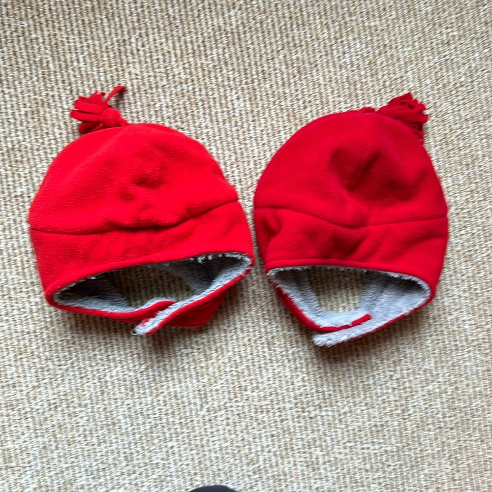 2 - Nice Caps bright red size child (2-4T) Velcro under chin winter hats